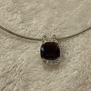 Elegant Silver Necklace with Dark Gemstone